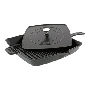 Cast Iron 12" Square Grill Pan & Press Set Matte Black