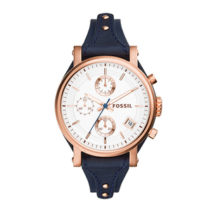 Ladies Original Boyfriend Navy Leather Strap Watch White Dial