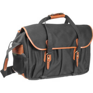 555 Shoulder Bag (Black Canvas with Tan Leather Trim and Brass Fittings)
