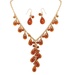 PalmBeach Jewelry 2 Piece Pear-Shaped Amber Beaded "Y" Necklace and Drop Earrings Set in Yellow Gold Tone