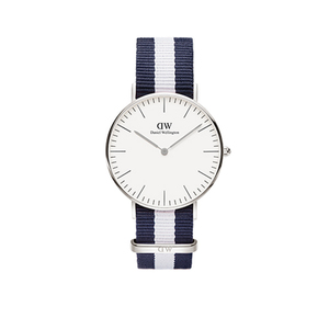 Classic Glasgow 40mm Silver Case Watch w/ with Blue/White NATO Strap