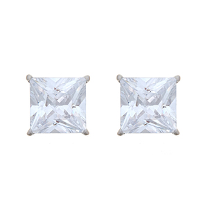 Sterling Silver 10mm Princess Cut Cubic Zirconia Stud Earrings