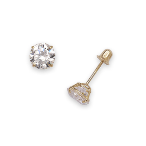 14k Yellow Gold 5mm Round Basket Cubic Zirconia Screwback Earrings
