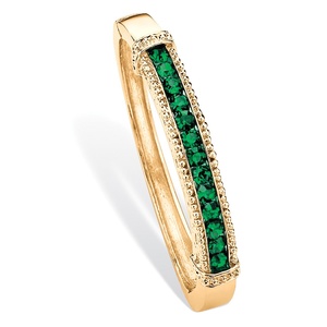 PalmBeach Jewelry Round Pave Simulated Emerald Green Crystal Bangle Bracelet in Gold Tone 8"
