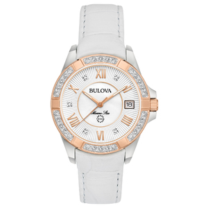 Ladies Marine Star White Leather Diamond Watch