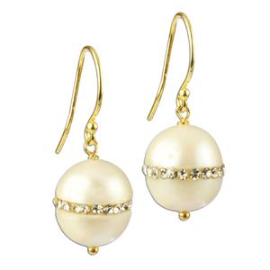 Lita Gold Over Sterling Silver Fresh Water Pearl With CZ Inlay Drop Earrings