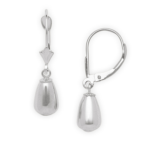 14k White Gold Pear Drop Leverback Earrings - Measures 27x6mm