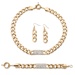 PalmBeach Jewelry 3 Piece Curb-Link Crystal I.D. Necklace Bracelet And Drop Earrings Set in Yellow Gold Tone