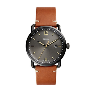 Mens Commuter Light Brown Leather Watch Black Dial