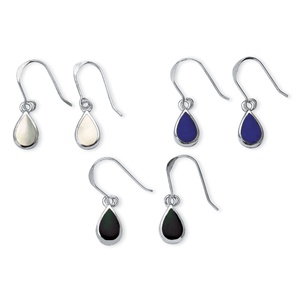PalmBeach Jewelry 3 Pair Pear-Shaped Mother of Pearl Onyx and Lapis Drop Earrings Set in Sterling Silver