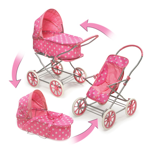 Badger Basket Pink w/White Polka Dots 3-in-1 Pram/Carrier/Stroller