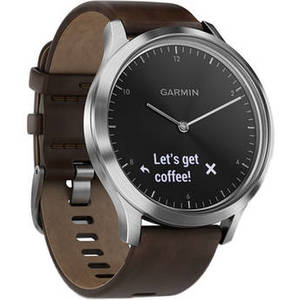 vivomove HR Premium Watch (Large, Silver with Dark Brown Leather Band)