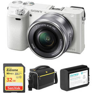 Alpha a6000 Mirrorless Digital Camera with 16-50mm Lens and Accessory Kit (White)