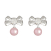 Ladies Sterling Silver .20 cttw Diamond Bow and Genuine Pink Pearl Dangle Earrings