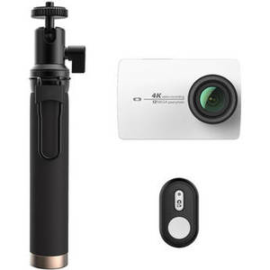 4K Action Camera with Selfie Stick & Bluetooth Remote (White)