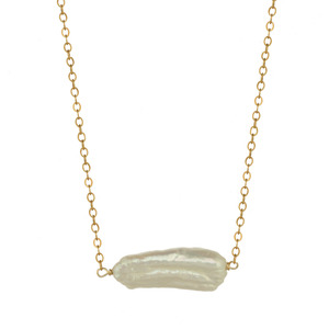 Genuine Freshwater Biwa Pearl On Chain Gold Over Sterling Silver, 17" Necklace
