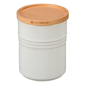 2.5 Qt Stoneware Storage Canister w/ Wood Lid White