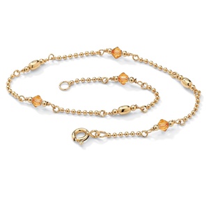 PalmBeach Jewelry Simulated Birthstone 14k Gold over Silver Ankle Bracelet - November - Simulated Citrine
