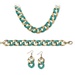 PalmBeach Jewelry 3 Piece Curb-Link Necklace Bracelet and Earrings Set in Aqua Enamel and Yellow Gold Tone