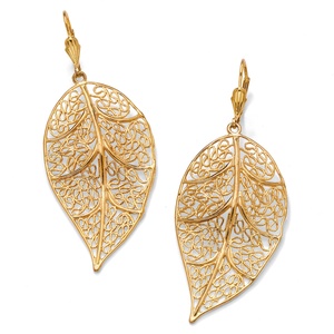 PalmBeach Jewelry Filigree Leaf Drop Earrings in Yellow Gold Tone