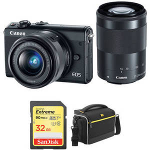 EOS M100 Mirrorless Digital Camera with 15-45mm and 55-200mm Lenses and Accessories Kit (Black)