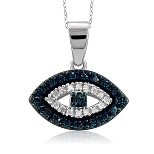 1/7 Cttw. Blue and White Diamond Evil Eye Silver Pendant