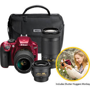 D3400 DSLR Triple Lens Parent's Camera Kit (Red)