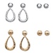 PalmBeach Jewelry Hammered-Style Four-Pair Set of Stud and Drop Earrings in Gold Tone and Silvertone