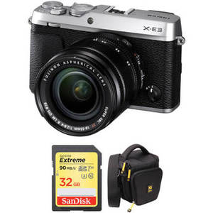 X-E3 Mirrorless Digital Camera with 18-55mm Lens and Accessories Kit (Silver)