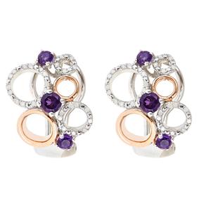Ladies Sterling Silver Genuine Amethyst Gemstone and .25 cttw Diamond Earrings