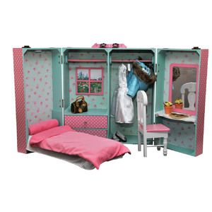 The Queen's Treasures Doll Clothes Storage Trunk for 18" Dolls Like American Girl with All-in-one Built-in Trunk Bed Desk and Hangers