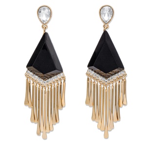 PalmBeach Jewelry Pear-Cut White Crystal and Simulated Black Onyx Art Deco-Inspired Chandelier Fringe Earrings in Gold Tone 2.75"