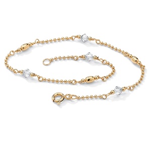 PalmBeach Jewelry Simulated Birthstone 14k Gold over Silver Ankle Bracelet - April - Simulated Topaz