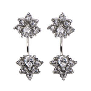 Inox Jewelry Women's Stainless Steel Front and Back Clear Cubic Zirconia Teardrop Stud Earrings