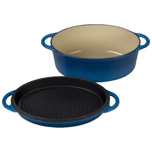 4.75qt Cast Iron Oval Dutch Oven w/ Reversible Grill Lid Marseille