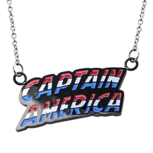 Marvel Women's Stainless Steel Captain America Lettering Pendant, 18"