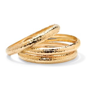 PalmBeach Jewelry 3 Piece Hammered Style Bangle Bracelets Set in Yellow Gold Tone 8 1/2"