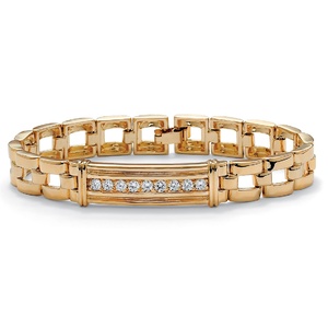 PalmBeach Jewelry Men's .90 TCW Round Cubic Zirconia 14k Gold-Plated I.D.-Style Bar-Link Bracelet 8"