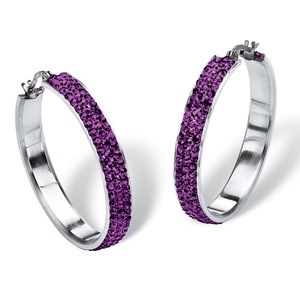PalmBeach Jewelry Pave Birthstone Hoop Earrings in Stainless Steel