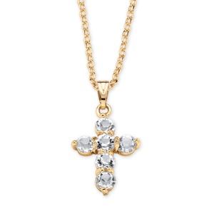 Birthstone Cross Pendant Necklace in Yellow Gold Tone