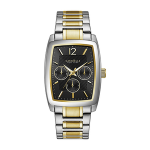 Mens Gold & Silver-Tone Rectangle Multi-Dial Stainless Steel Watch Black Dial