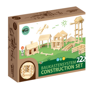 KSM Toys Traditional ALL Wood Log Construction Toy with Endless Combinations 222 Piece Set