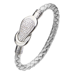 Inox Jewelry Women's Silver Italian Leather Bracelet with Preciosa Crystals, 7.25"