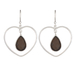 Ladies Sterling Silver Heart Shaped Smokey Quartz Dangle Earrings