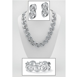 PalmBeach Jewelry Silvertone Twisted Curb-Link Necklace Bracelet and Drop Earrings Jewelry Set