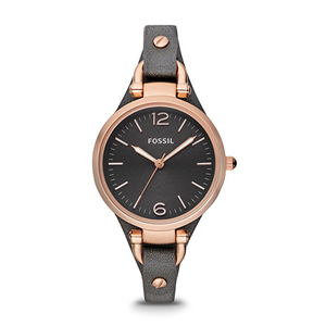 Ladies Georgia Smoke Leather Strap Watch Dark Gray Dial