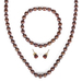 Brown Color Pearl Necklace, Bracelet + Earring Set