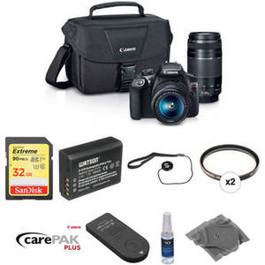 EOS Rebel T6 DSLR Camera with 18-55mm and 75-300mm Lenses Deluxe Kit