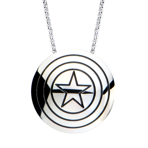 Marvel Women's Stainless Steel Captain America Shield Logo Pendant, 18"
