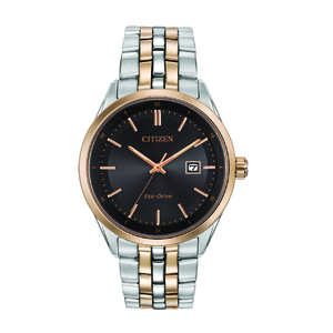 Mens Eco-Drive Two-Tone Watch Black Dial